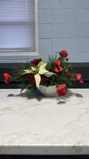 Christmas Poinsettia Floral Display Centerpiece Red White Green