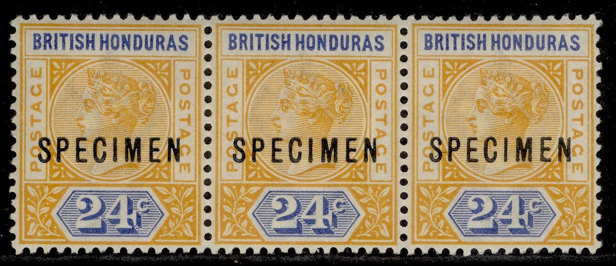 BRITISH HONDURAS QV SG60as, 24c orange & blue, NH MINT. Strip x3
