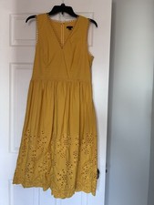 Ann Taylor Yellow Eyelet Embroidered A-Line Midi Dress V-Neck Sleeveless Size 6