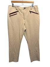 Tommy Hilfiger Women's Pants Mid Rise Faux Leather Trim Ankle Beige Tan 16 NWT