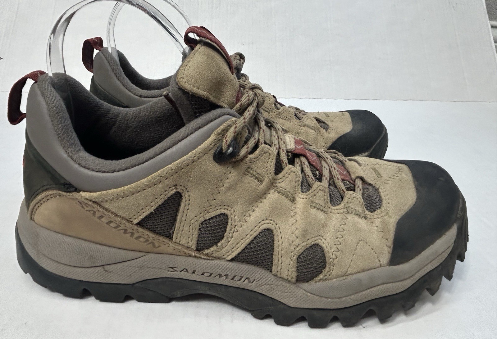 Scarpe da trail running Salomon da uomo QuickLace taglia 8 in pelle marrone scarpe outdoor