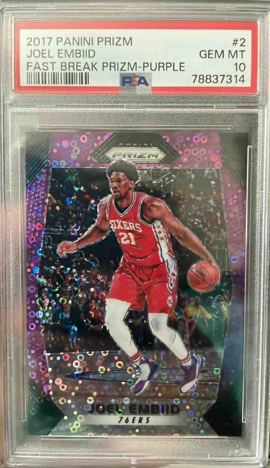 2017-18 Prizm Joel Embiid #2 Fast Break Purple /75 SP PSA 10 GEM MINT 🔥SALE🔥