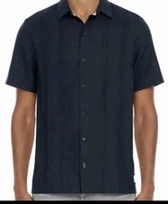 Scotch  Soda Linen Blend Short Sleeve Navy Button Down Shirt Size Large