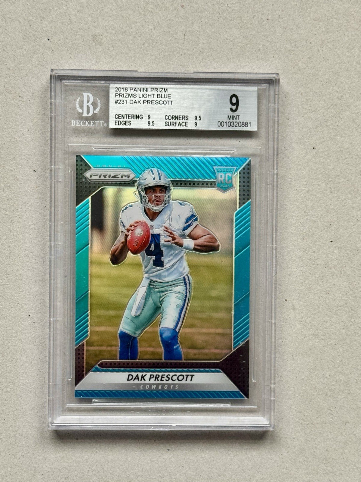 2016 Prizm Dak Prescott Prizms Light Blue #231 /199 Beckett 9