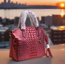 NWT BRAHMIN RED DRAGON METALLIC MEDIUM DUXBURY LEATHER DOME SATCHEL HANDBAG