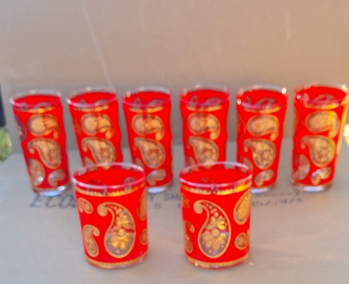 VINTAGE CULVER 22k GOLD & RED PAISELY HIGHBALL TUMBLERS - Picture 3 of 3