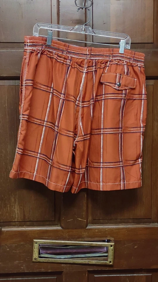 CARIBBEAN JOE Men's Swim Trunks Shorts Orange Checked Size XL EUC Surf Board - Image 2 of 4