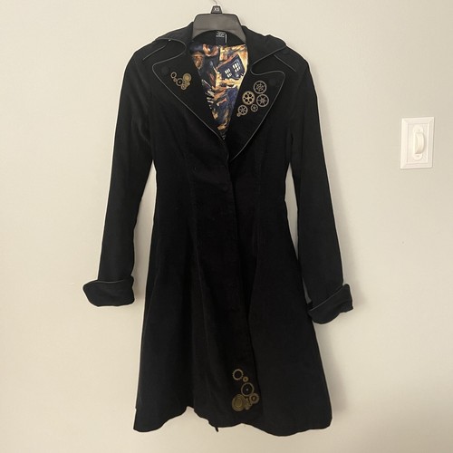 BBC Dr Doctor Who Tardis Lined Corduroy Trench Coat Jacket X Small New Hot Topic - Picture 2 of 4
