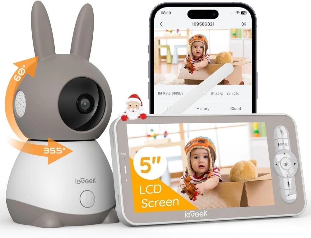 ieGeek Baby Monitor with 2K HD Resolution,Pan-Tilt-Zoom 5'' Screen & App Control