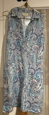 Cynthia Rowley Linen Dress Womens 4 Blue Paisley Pockets Sleeveless Cruise