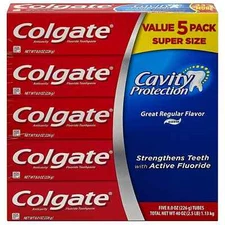 Colgate Cavity Protection Toothpaste with Fluoride, Regular Flavor, 8oz (5 Pack)