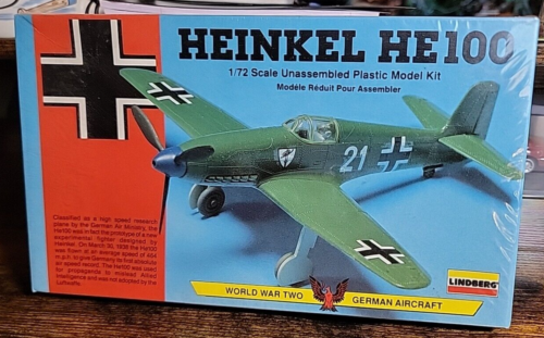 Lindberg, skala 1:72, Heinkel, HE100, II wojna światowa, niemiecki samolot #70584 1990, wyprodukowany w USA - Zdjęcie 1 z 6