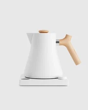 Fellow Corvo EKG Electric Tea Kettle, White + Maple Wood Accents