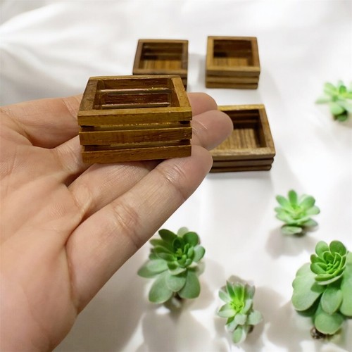 Set of 4 Wooden Crates – Dollhouse Miniature Accessories 1:12 Scale Storage Box - Imagen 6 de 8