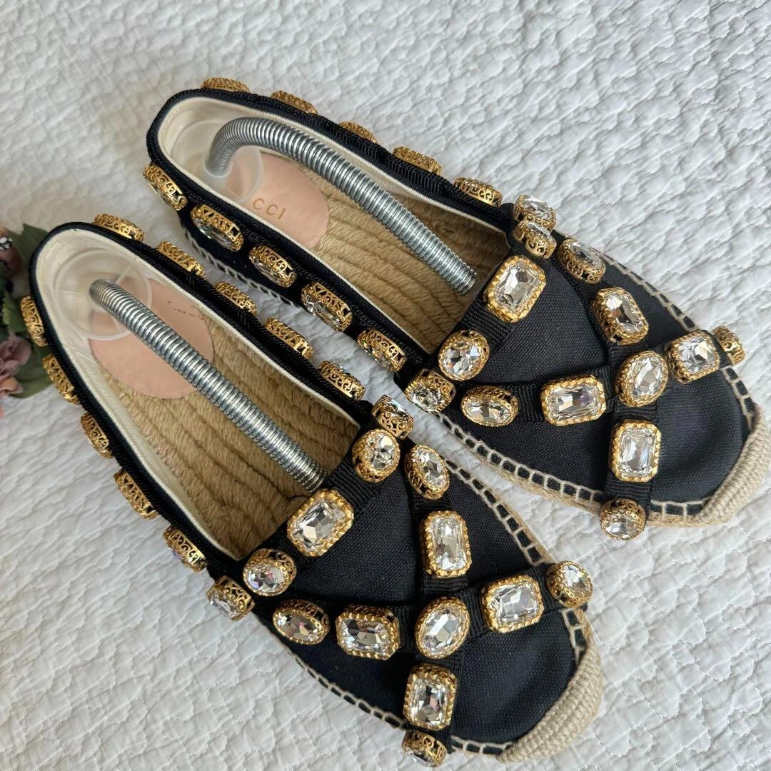 GUCCI espadrille chaussures plates bijou 39 baskets à enfiler