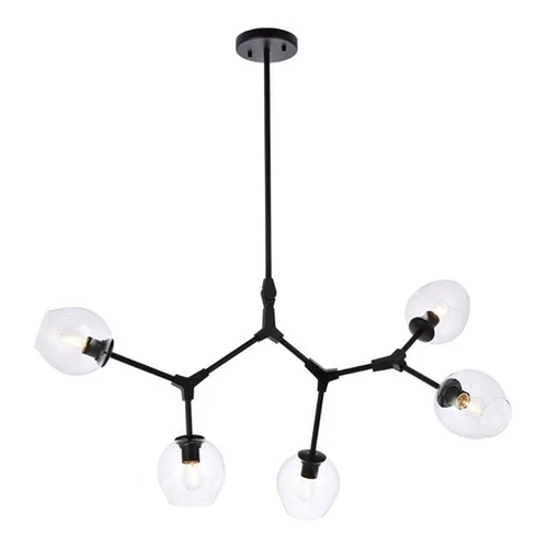 Elegant Lighting Cavoli 5 Lights Iron and Glass Chandelier in Black - Picture 1 of 8