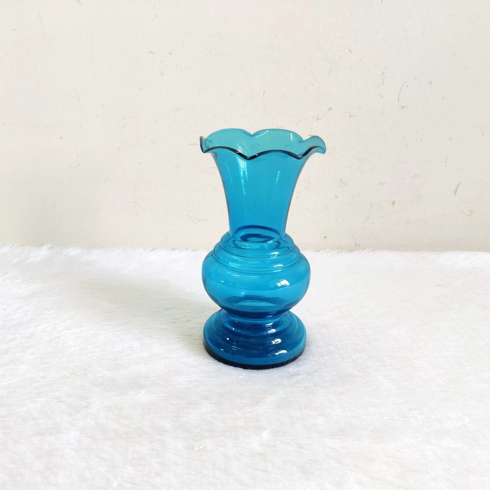 Vase À Fleurs En Verre Bleu Vintage Des Années 1930 Décoratif Collectible GV76