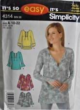 Simp. 4314 Misses Tunic Pattern-Four Styles-Sizes 10-22-New-FF-rel. 2005
