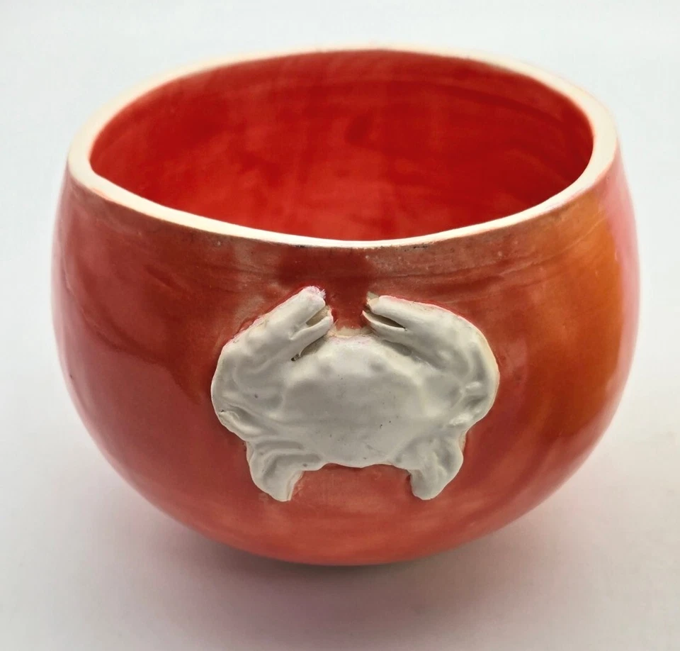 Juego de 2 baratijas maceta cerámica 4" estrella de mar amarillo naranja cangrejo Foto 3 de 4