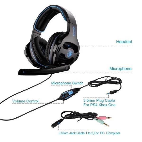 SADES SA-810 Multi Platform Gaming Headset Mic Chat Black Xbox one PS4 PC - Image 3 of 4