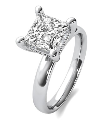 Hidden Halo 2.20 Ct H VS2 Lab Created Princess Cut Diamond Engagement ...