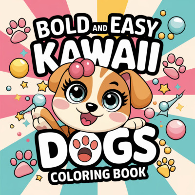 Cute Kawaii Dog Coloring Book for Kids Adorable Puppies, Fun Gift