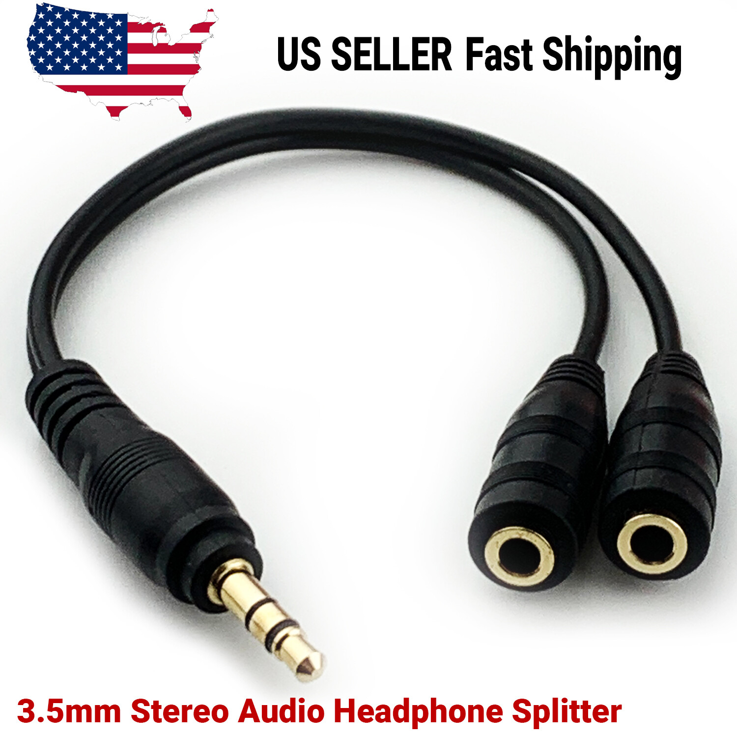 3.5mm AUX Audio Earphone Splitter 1 Male to 2 Female Gold Plated Headphone Cable