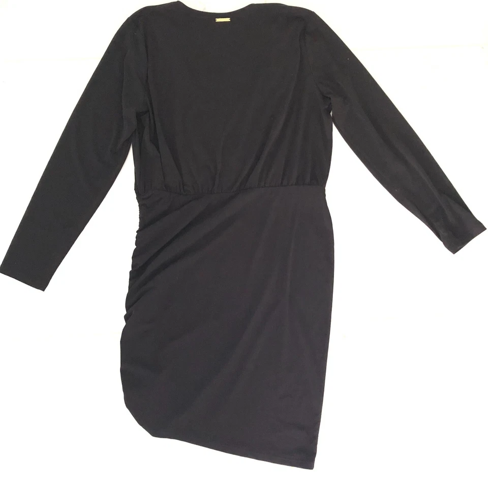 Vestido envolvente Michael Kors MK para mujer negro manga larga talla XL elástico asimétrico Foto 4 de 4