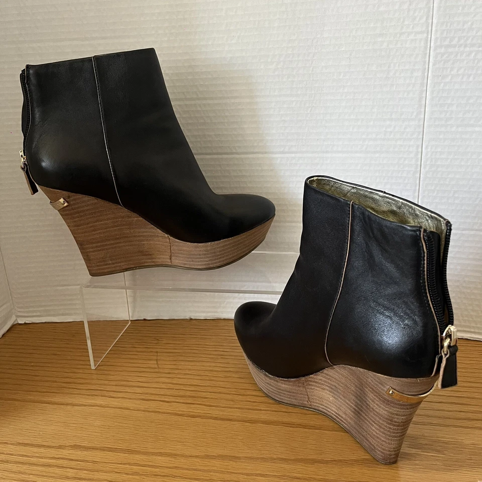 Elaine Turner Womens Skylar Wedge Bootie Black Zip Up Back Platform Size 7.5 - Image 4 of 4