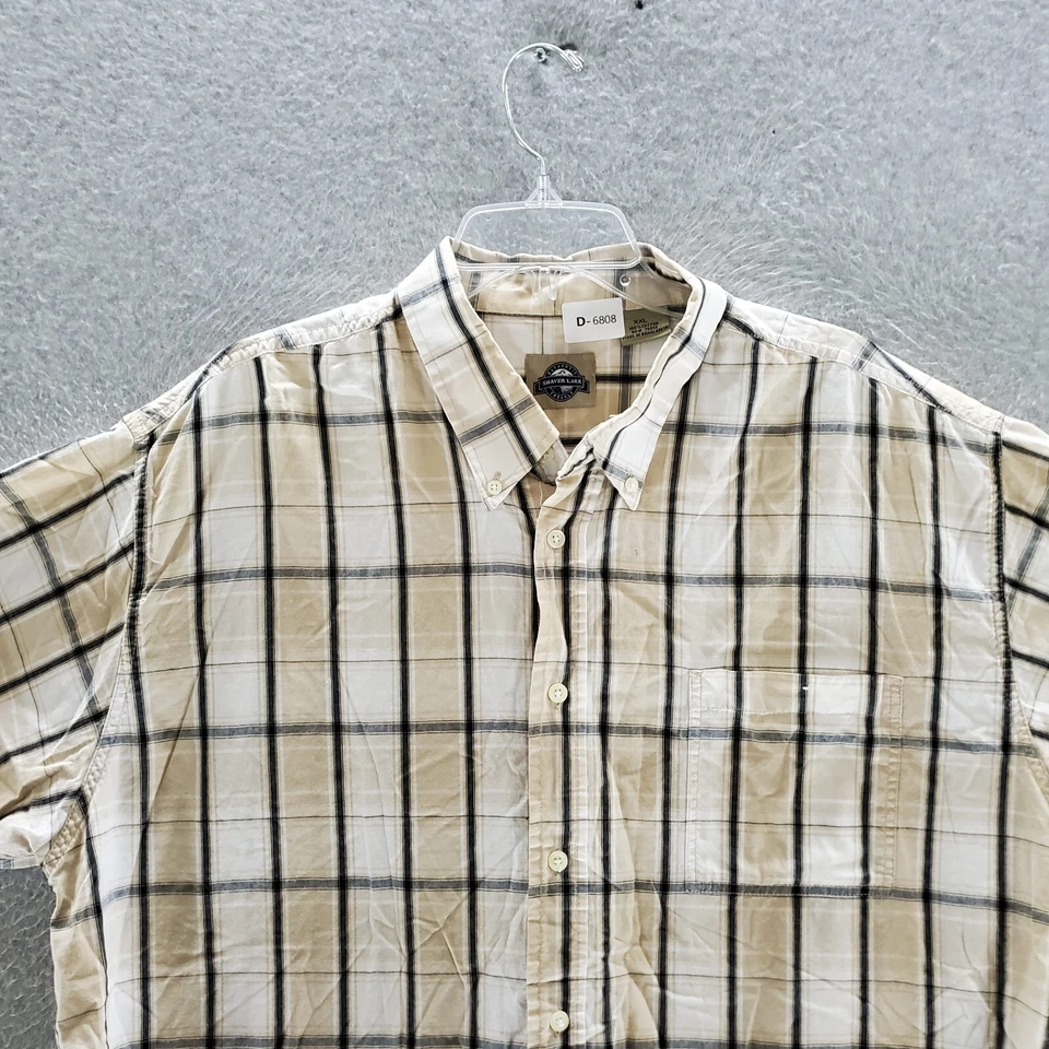 Camisa con botones Shaver Lake para hombre 2XL beige a cuadros manga corta bolsillos cuello Foto 3 de 4