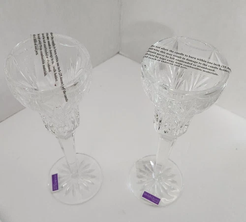MARQUIS by WATERFORD Pair Vintage 90s Canterbury Crystal 8.5" Candlesticks NWTS