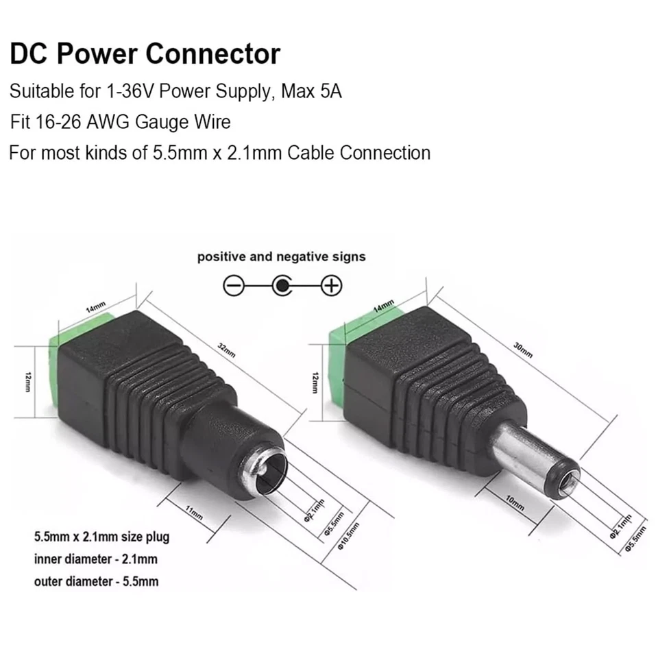 Wholesale 100 Pairs Male & Female 5.5mm x 2.1mm 12V DC Power Connector Jack Plug - Image 2 of 4