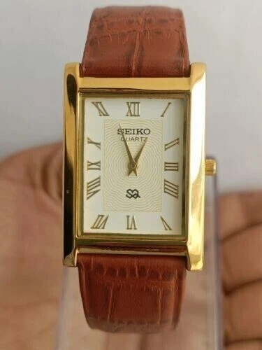 Vintage Seiko Slim Tank Quartz Men White Dial Dress Watch-Free DDP Shipping