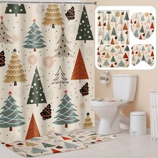 4 Pcs Christmas Shower Curtain Set Vintage Xmas Vintage Christmas Pine Tree