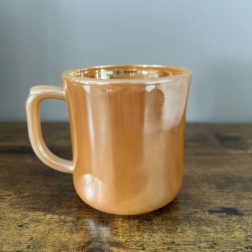Fire King Peach Luster Iridescent D Handle Coffee Tea Cup Mug Vintage USA