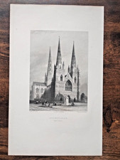 Lichfield Cathedral, West Front - Antique Print - 1842 (Seller Ref V2)