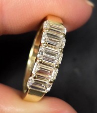 1.00Ct Emerald Cut Natural Diamond Half Eternity Wedding Band 14K Yellow Gold 7
