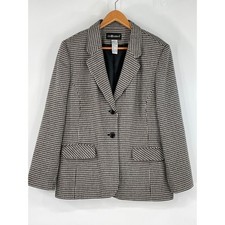 Sag Harbor Womens Blazer 16 Wool Blend Black White Houndstooth F13063MC