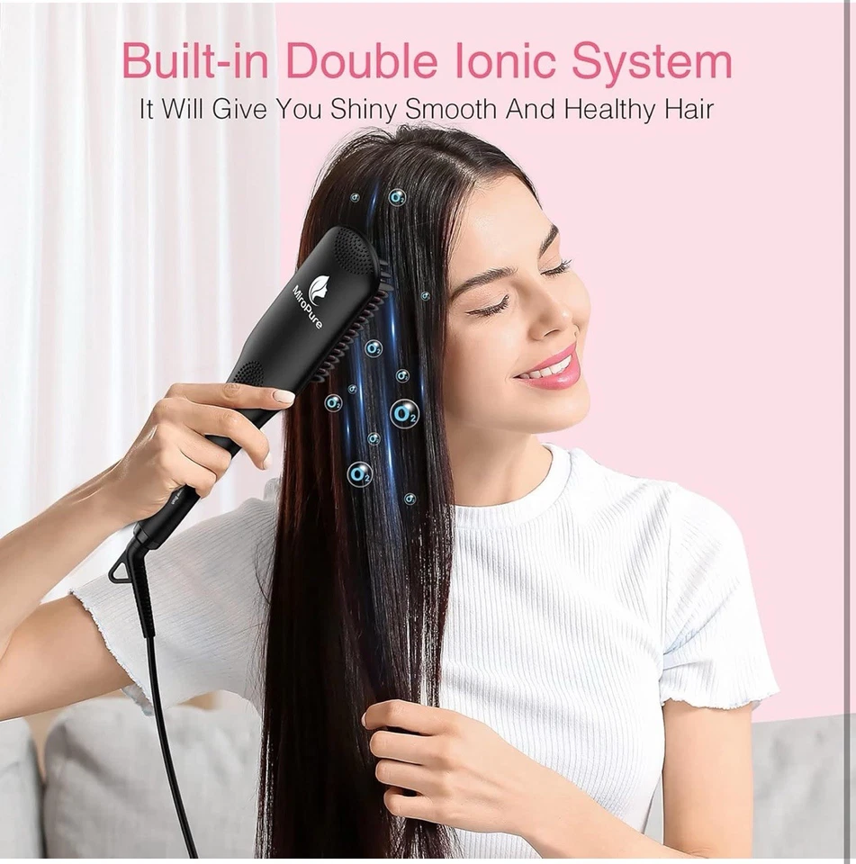 Hair Straightener Hot Brush Comb Wide 3D Teeth For Curly Hair Double Ionic 230C - Image 4 of 4
