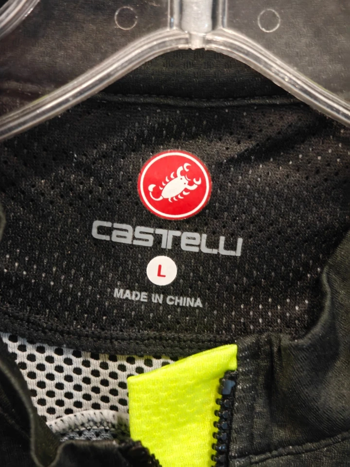 Camiseta masculina de ciclismo Castelli tamanho G zíper completo preta malha amarela - Imagem 2 de 4