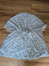 Crown & Ivy Caftan Coastal Beach Pool Cover up Pompoms & Stripes Sz XL