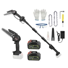 1Set 2-in-1 Cordless Pole Saw & Mini Chainsaw With 2Pcs 3000mAh Batteries 4in 6i