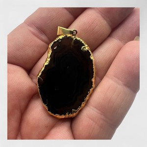 Authentic Agate Slice Pendant with Gold Plated Edge Boho Natural Stone Jewelry
