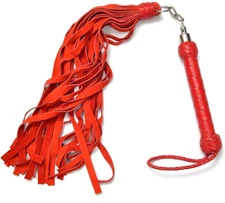 Heavy-Duty Cowhide Leather Flogger 25 Thick Red Tails, Spinning Revolving Hand