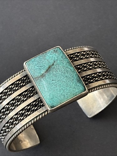 Navajo Kinsman Türkis & Sterlingsilber Armreif Armband signiert von Tahe 6 1/2" - Bild 4 von 10