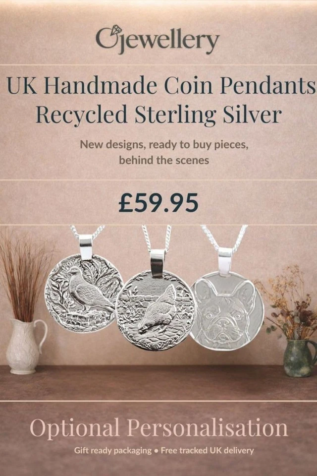 Engraved Disc Pendants in Recycled Sterling Silver, Handmade in the UK