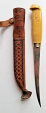 SIGNED VINTAGE J. MARTTIINI FIXED BLADE FILET KNIFE WITH LEATHER SHEATH
