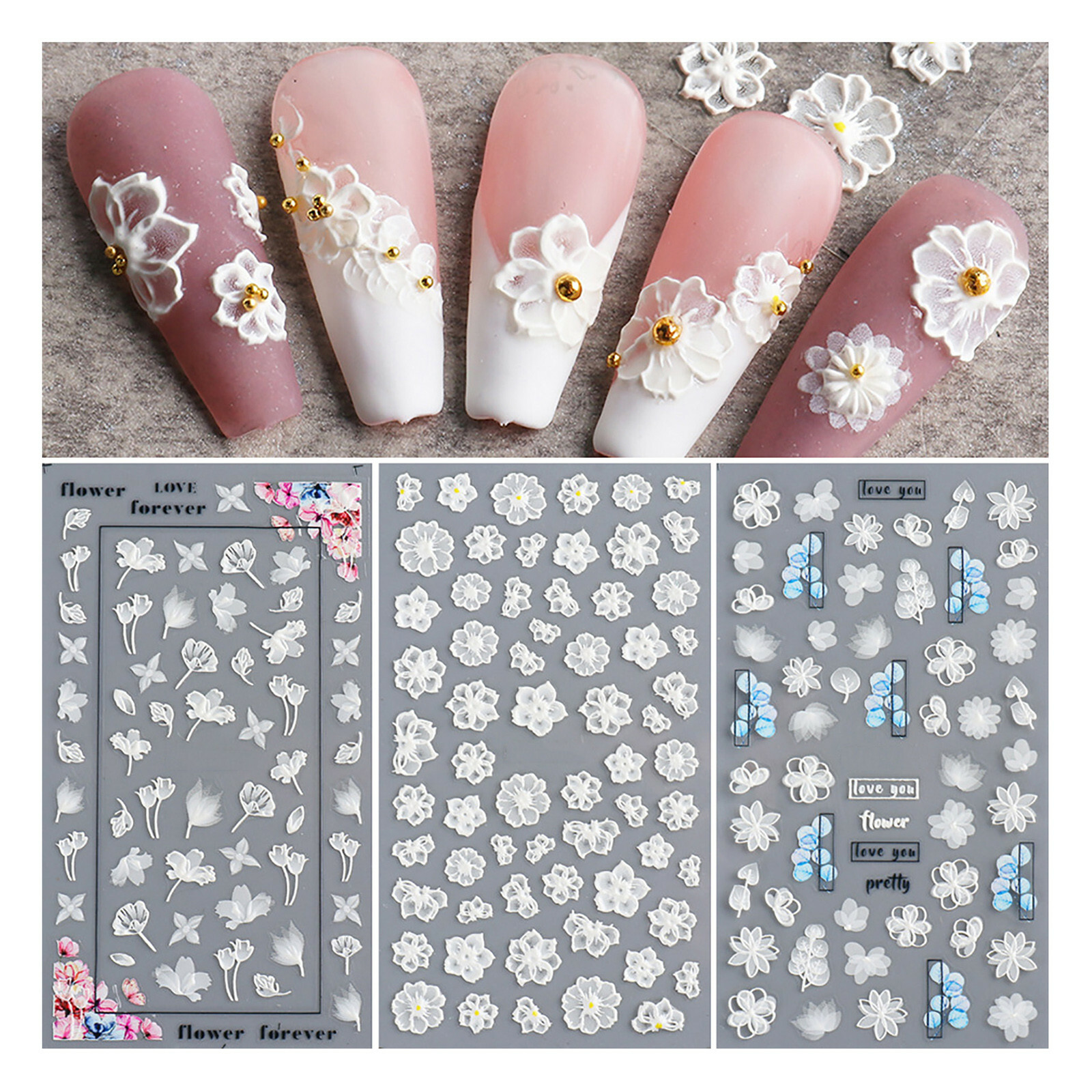 3D Self-Adhesive Nail Stickers Lace Flower Nail Design For DIY Acrylic Nail  | eBay