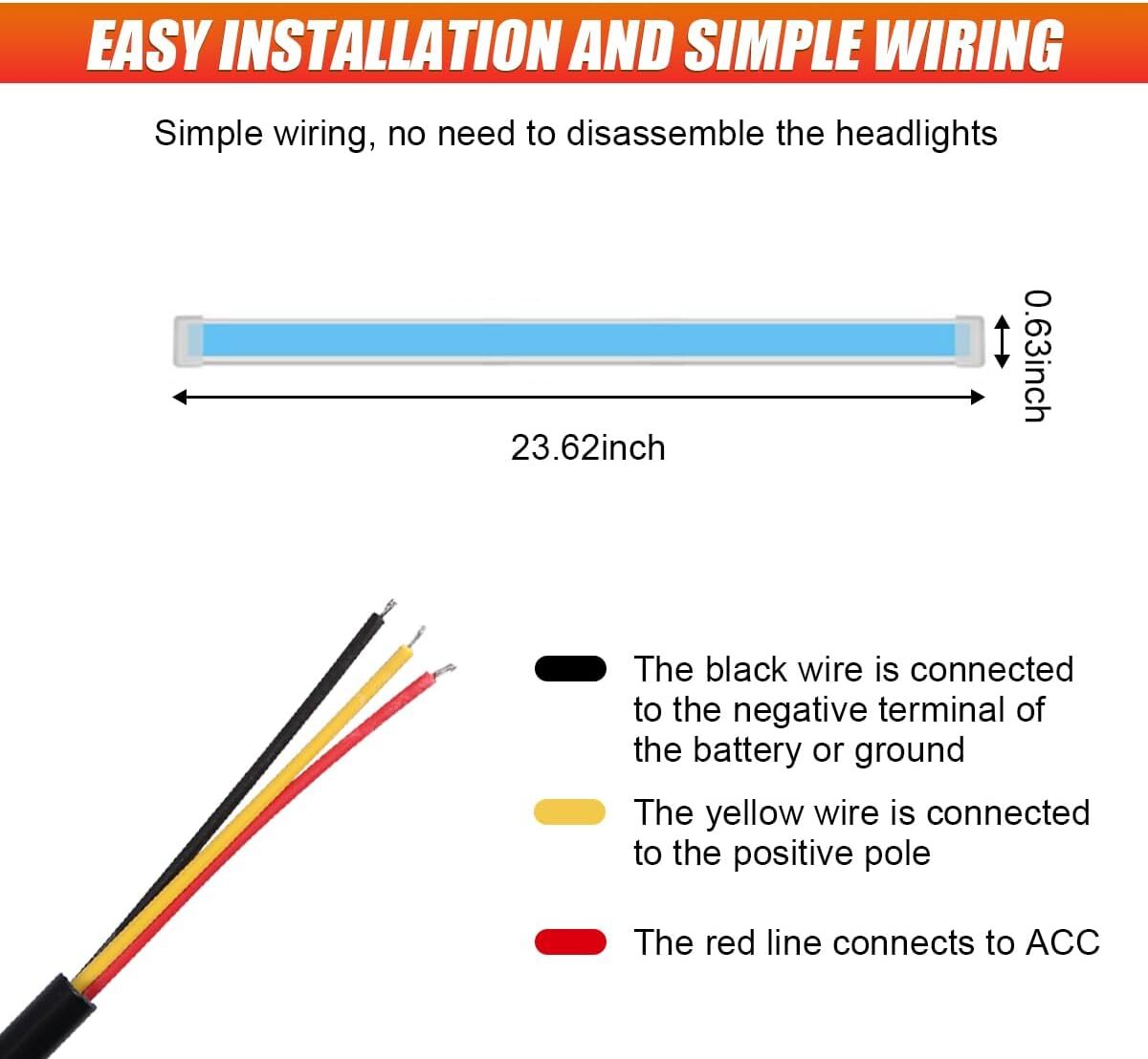 2×LED Daytime Running Light Strip Flexible Dynamic Car LED Hood Light Waterproof
