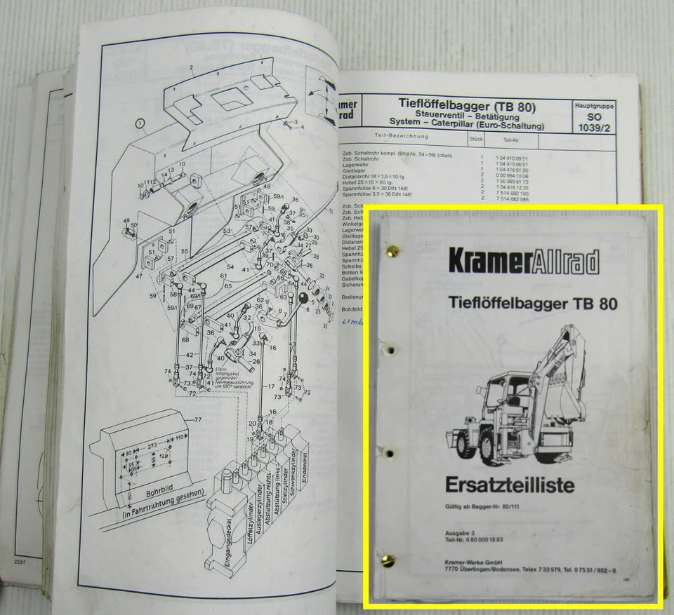 Kramer Allrad TB80 Tieflöffelbagger Ersatzteilliste Ersatzteilkatalog um 1988 - Bild 1 von 1